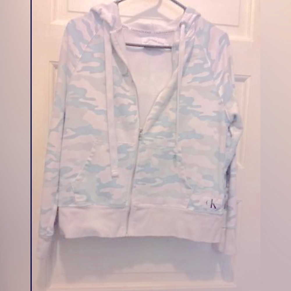 Calvin Klein zip Hooded Jacket Large Blue Camo